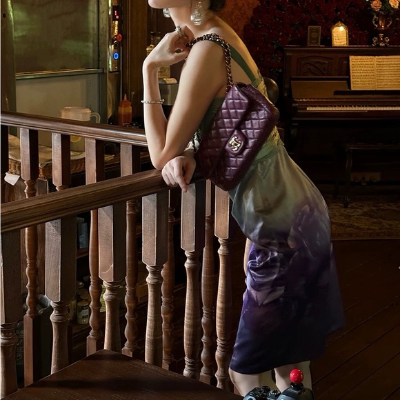 Roberto Cavalli Vintage Style Green and Purple Floral Dress - Picture 6 of 8